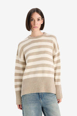 Oversize Wide Pattern Crew Neck Striped Knitwear Sweater