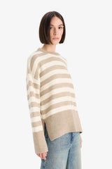 Oversize Wide Pattern Crew Neck Striped Knitwear Sweater