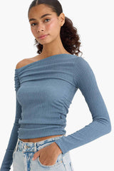 Slim Fit One Shoulder Crepe T-Shirt