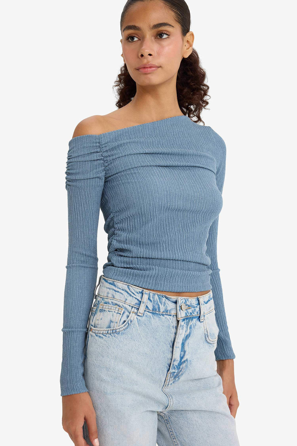 Slim Fit One Shoulder Crepe T-Shirt