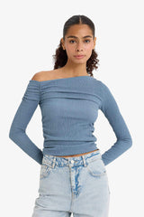 Slim Fit One Shoulder Crepe T-Shirt