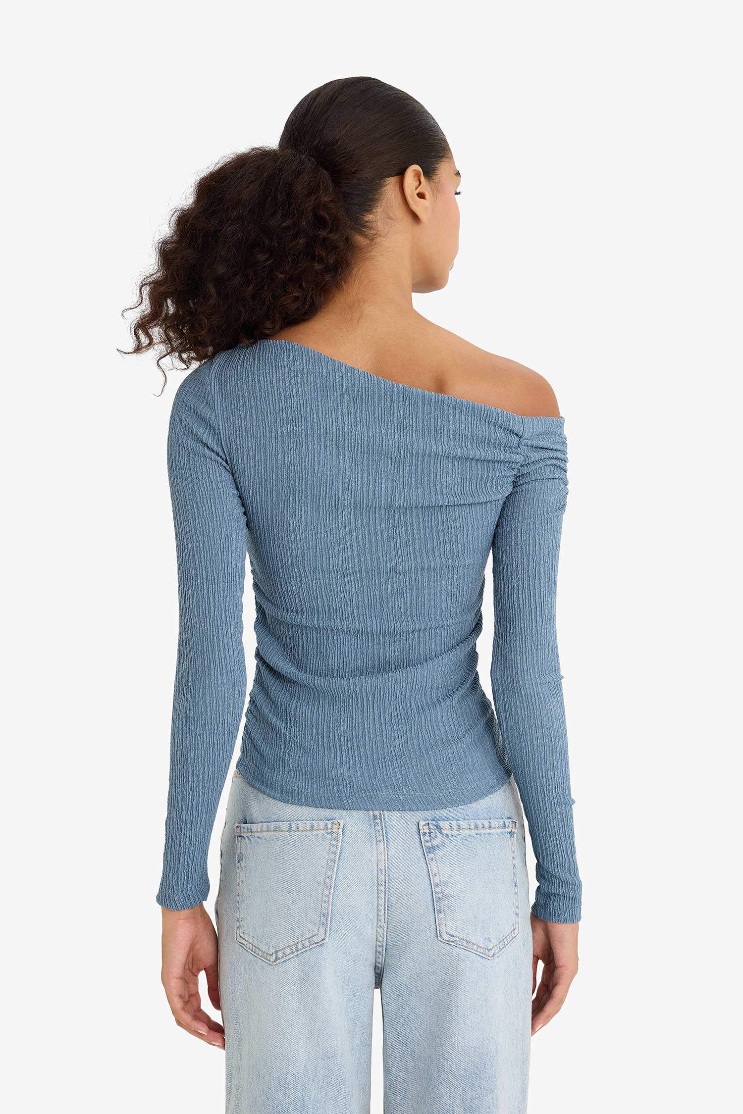 Slim Fit One Shoulder Crepe T-Shirt