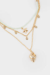 Women 3-Piece Seashell Themed Gold Necklace