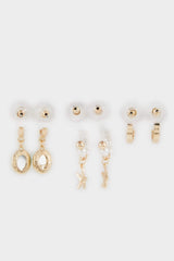 Women 3-Piece Green Stone Earrings