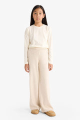 Girls Wide Leg Knitted Trousers with Elastic Waistband