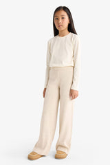 Girls Wide Leg Knitted Trousers with Elastic Waistband