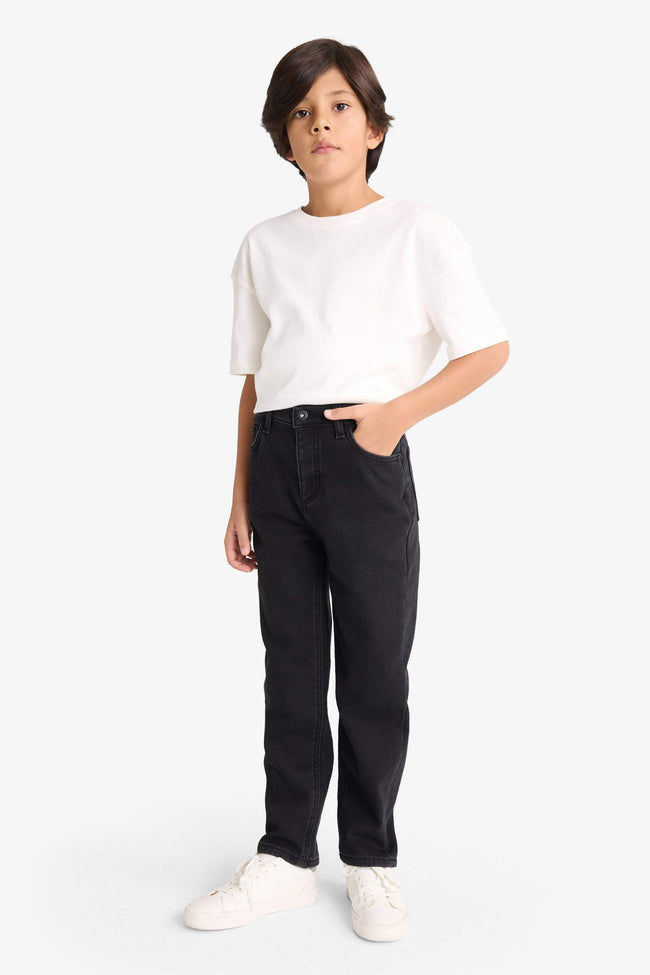 Boys Straight Fit Straight Leg Jean Fleece Lined Trousers Hover Image