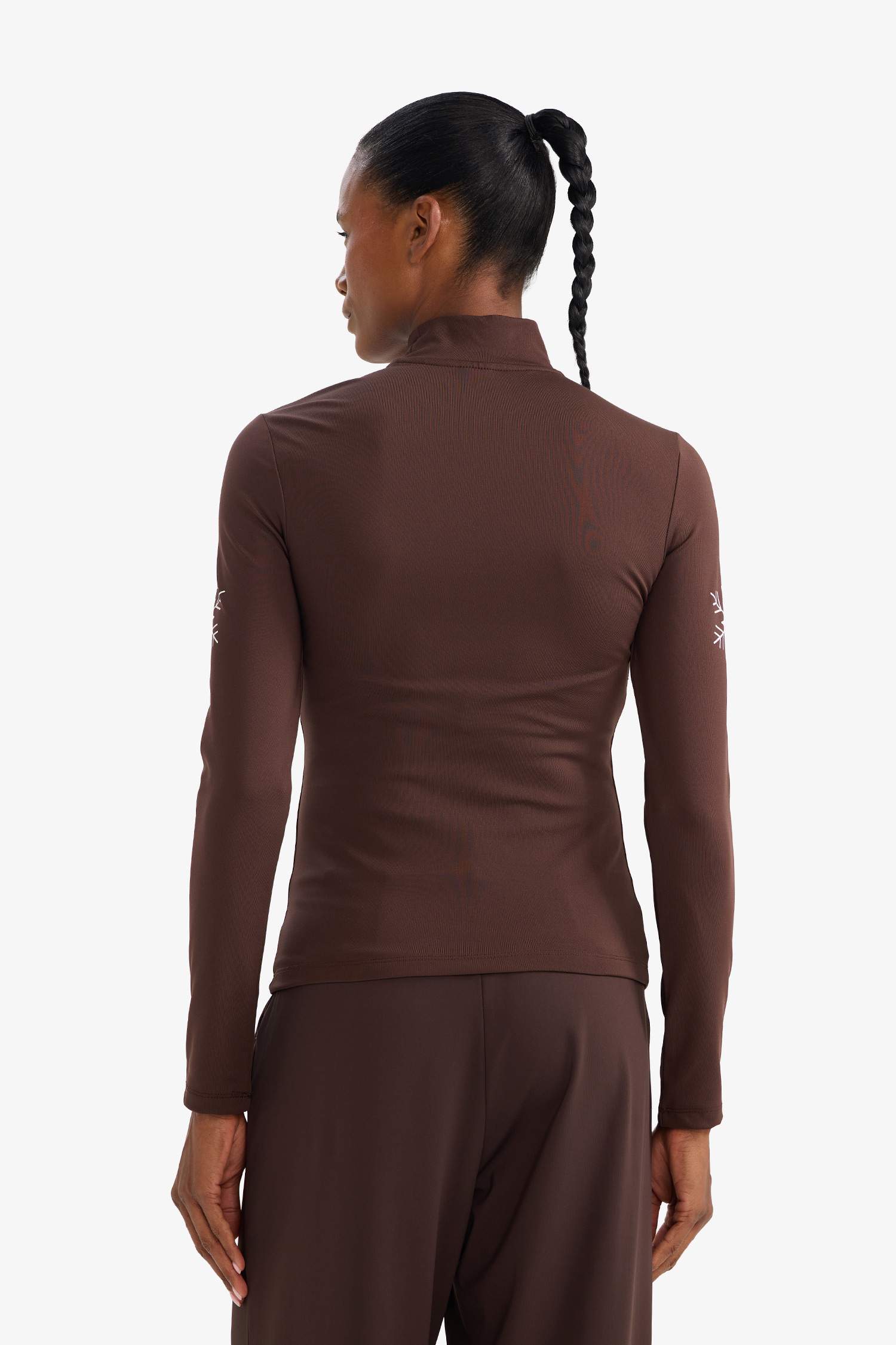 Slim Fit, Narrow Cut, Stand-Up Collar, Brushed Lined, Long-Sleeve Athletic T-Shirt