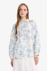 Relax Fit Floral Patterned Voile Long Sleeve Shirt Tunic