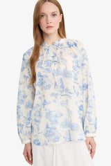 Relax Fit Floral Patterned Voile Long Sleeve Shirt Tunic