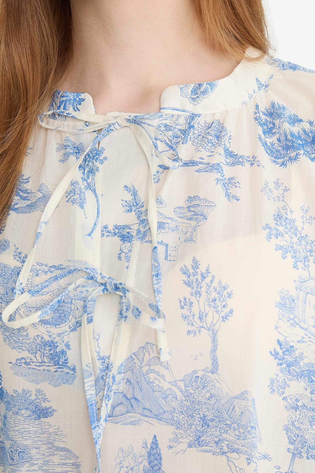 Relax Fit Floral Patterned Voile Long Sleeve Shirt Tunic