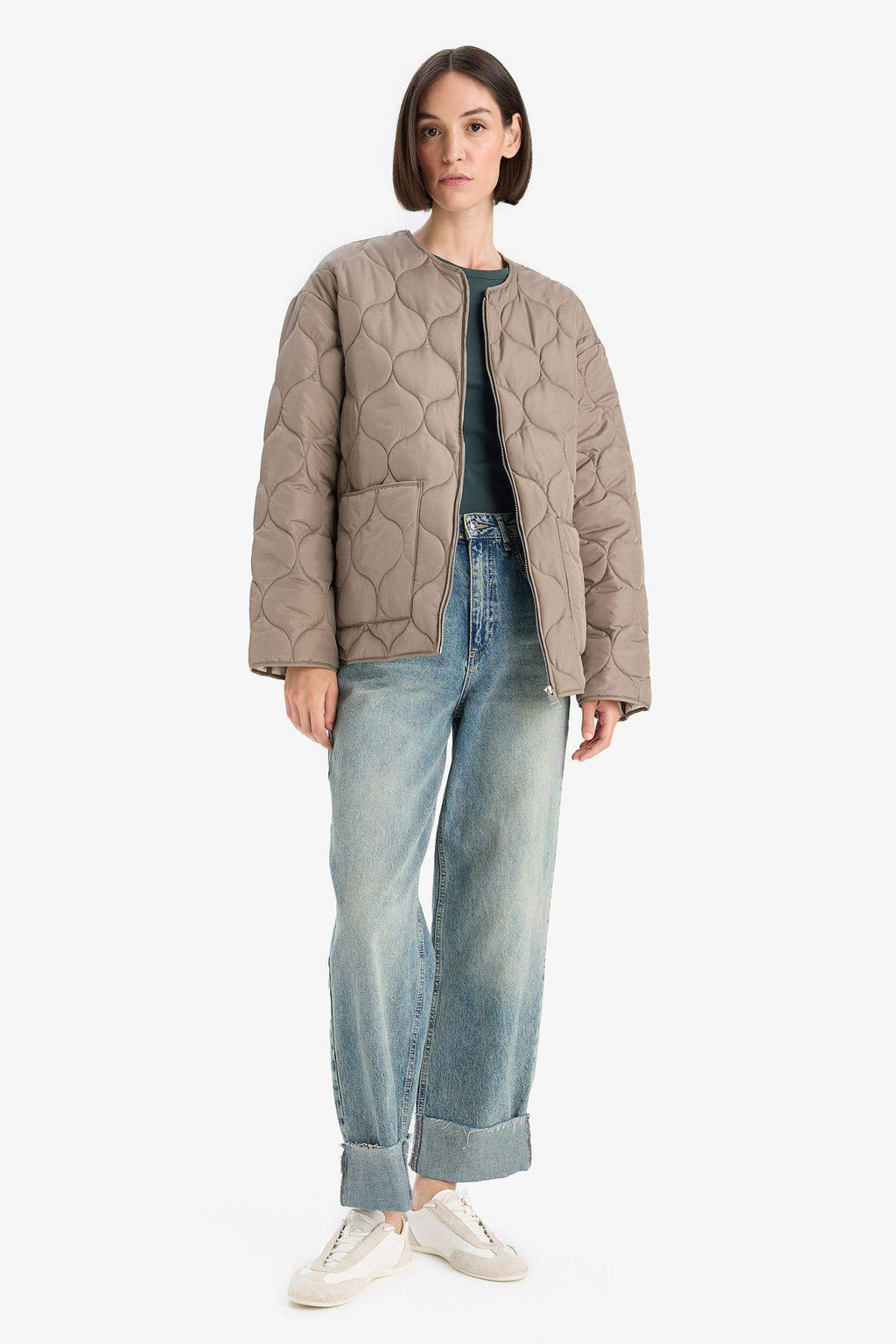 Waterproof Regular Fit Crew Neck Zip-Up Quilted Jacket