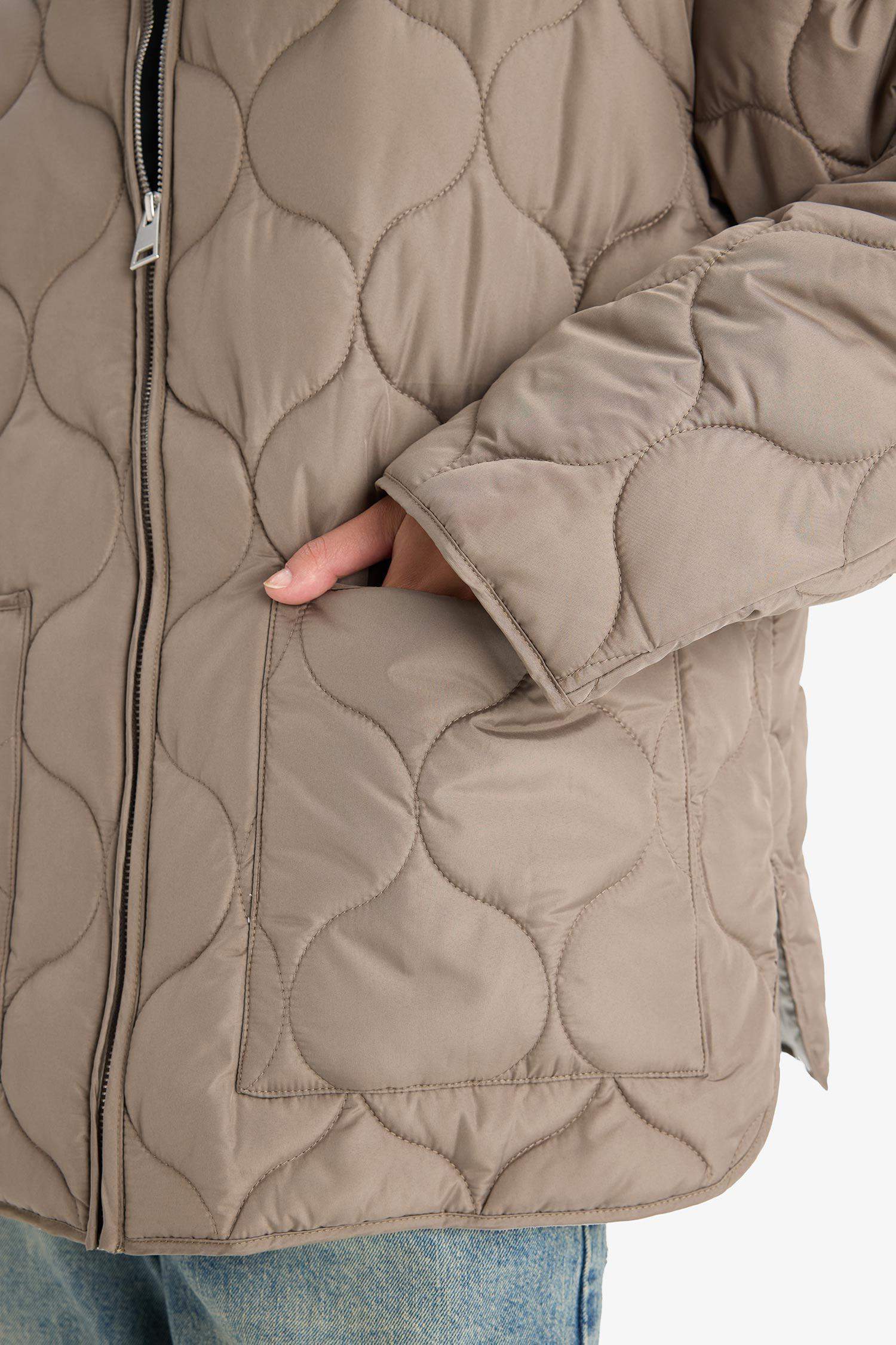 Waterproof Regular Fit Crew Neck Zip-Up Quilted Jacket