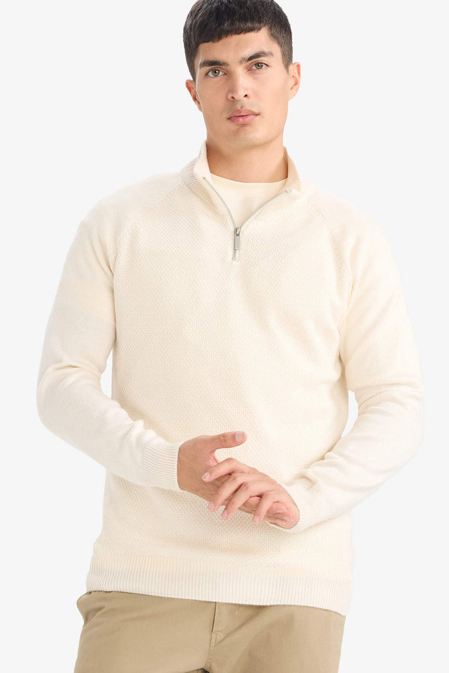 Standard Fit Zip-Up Collar Knit Sweater Hover Image