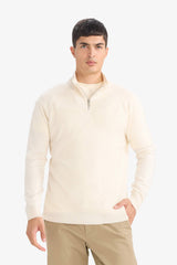 Standard Fit Zip-Up Collar Knit Sweater