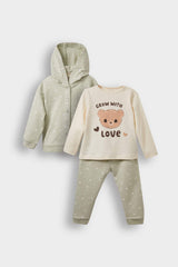 Baby Girl 3-Piece Set Hooded Snap Cardigan Printed Long Sleeve T-Shirt Bottoms