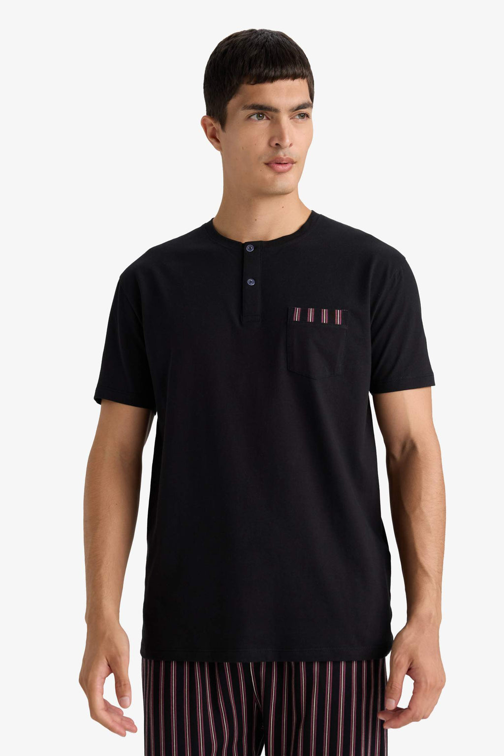 Pajama Set Regular Fit Short Sleeve Top Striped Long Bottom