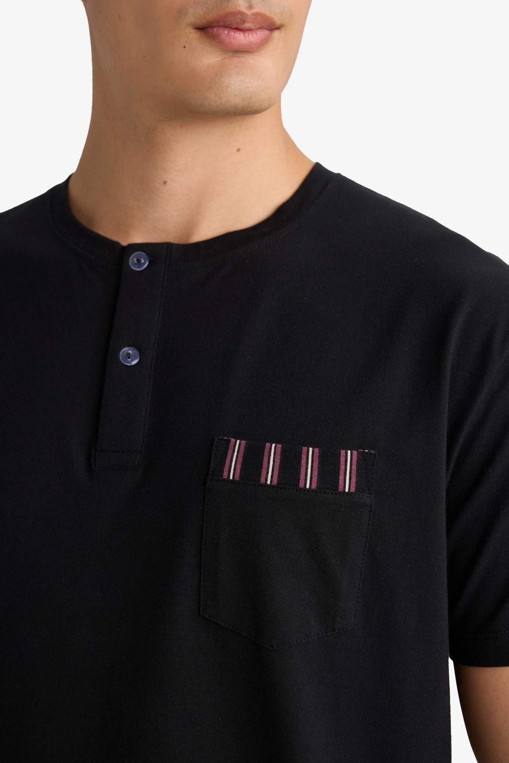 Pajama Set Regular Fit Short Sleeve Top Striped Long Bottom