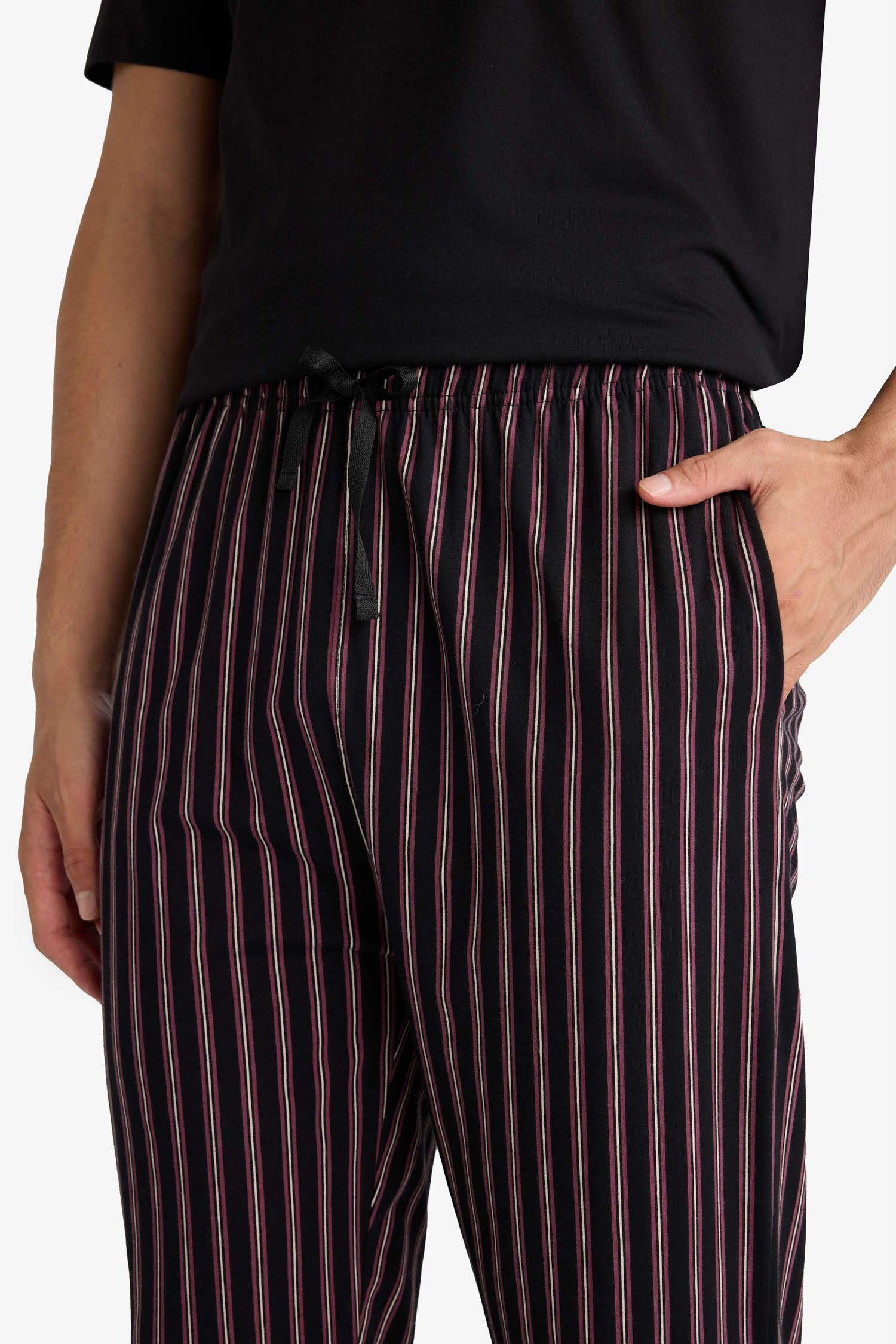 Pajama Set Regular Fit Short Sleeve Top Striped Long Bottom