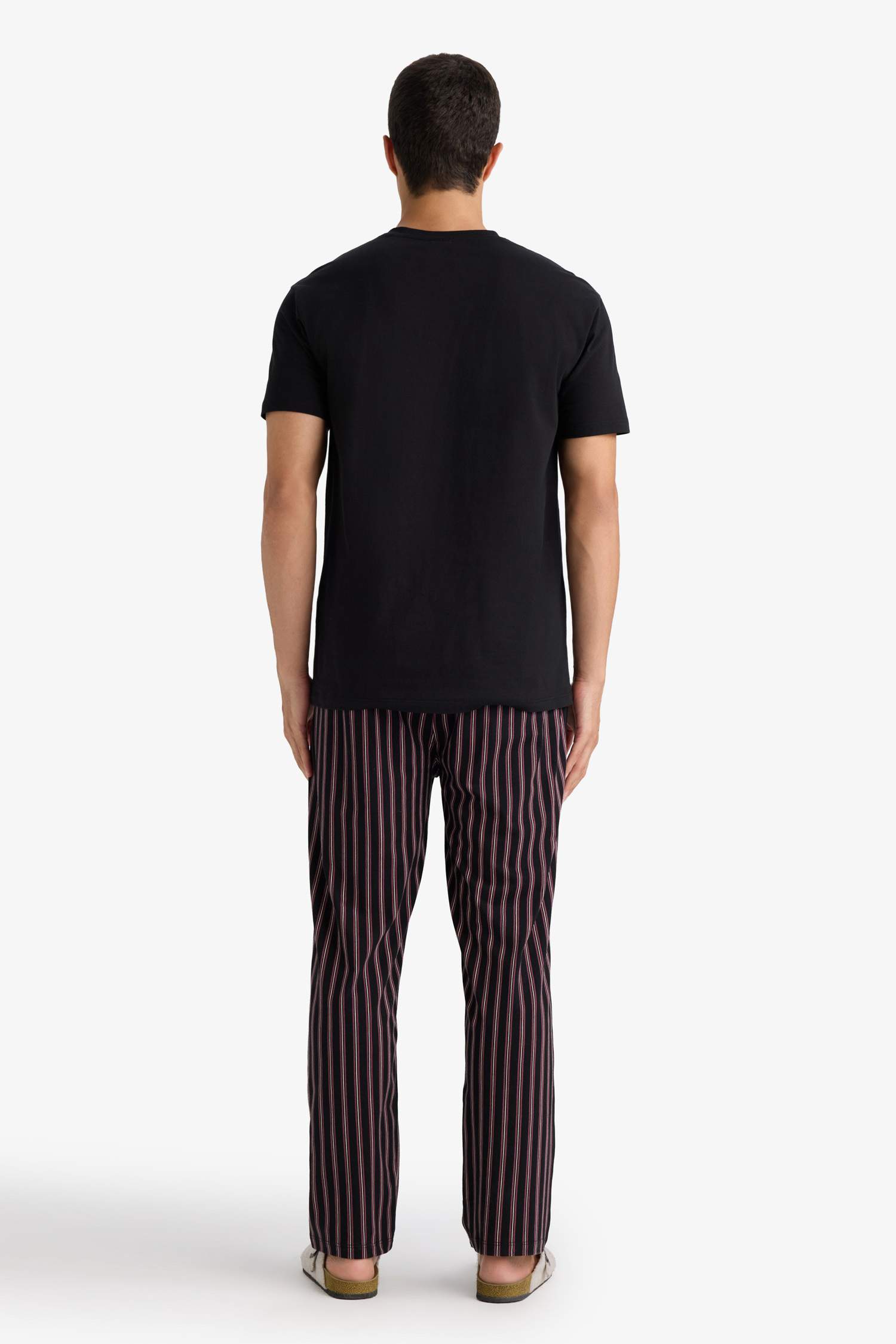 Pajama Set Regular Fit Short Sleeve Top Striped Long Bottom