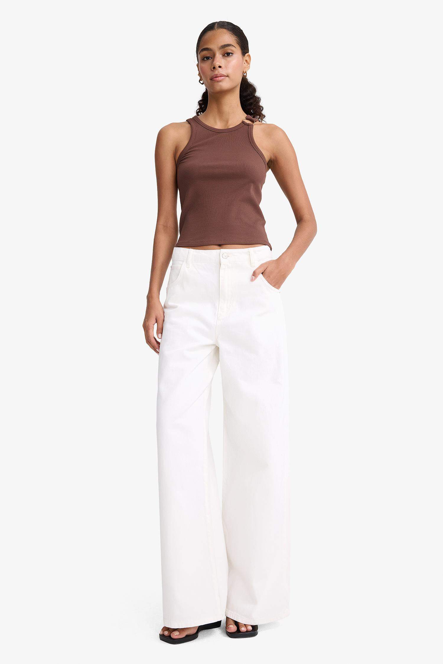 Slim Fit Slim Cut Crew Neck Ribbed Camisole Undershirt