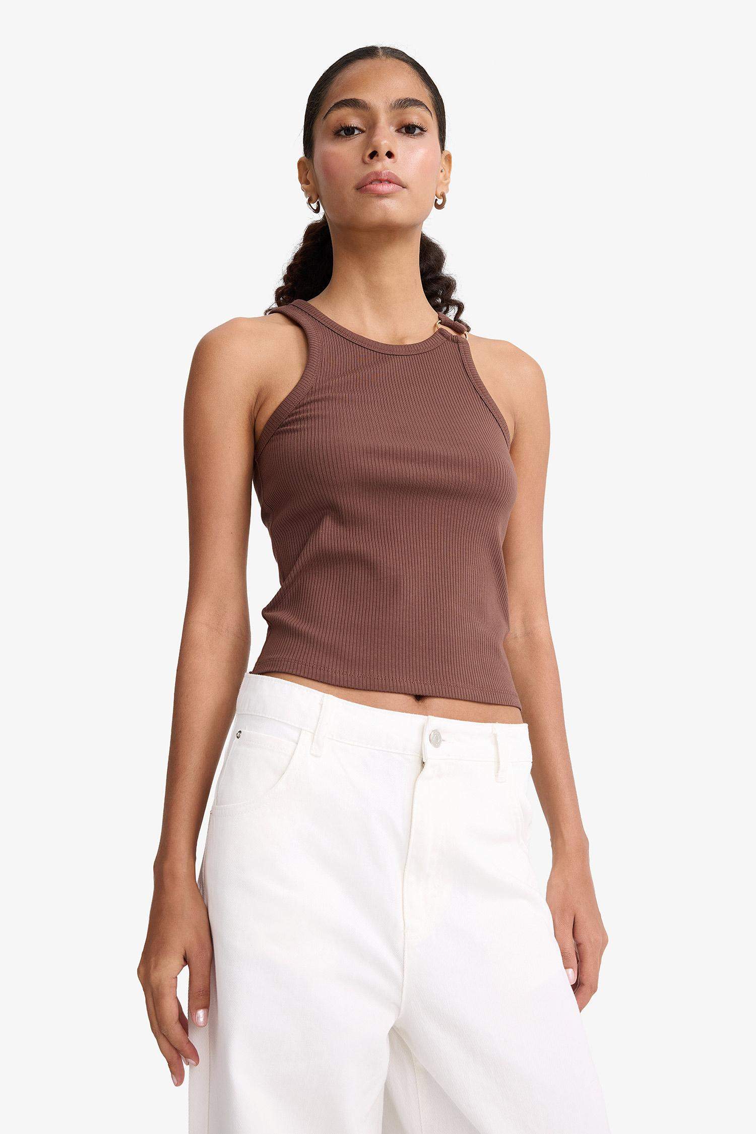 Slim Fit Slim Cut Crew Neck Ribbed Camisole Undershirt