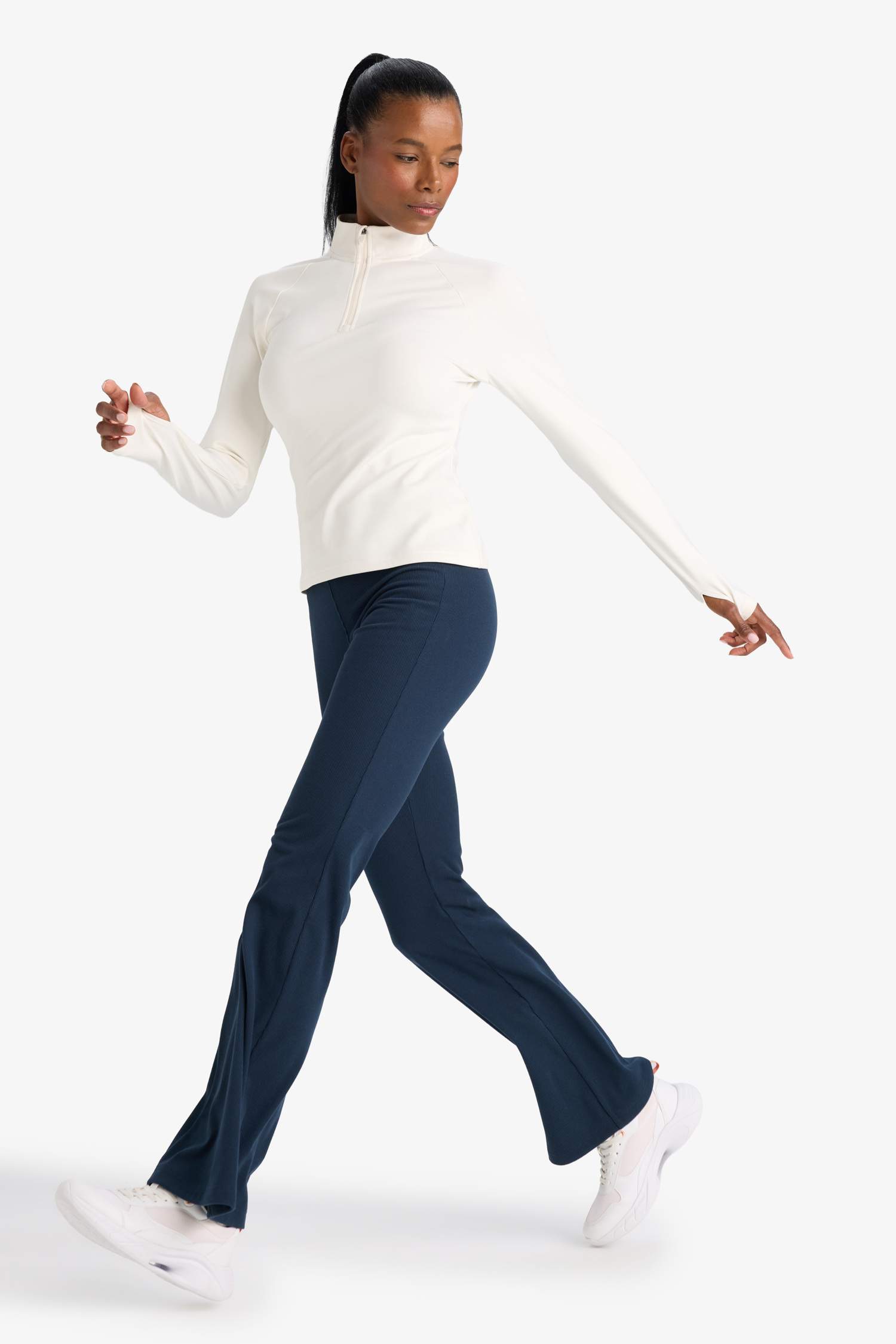 Flare Fit Shaping High Waist Wide Leg Standard Length Ribbed Athletic Pants