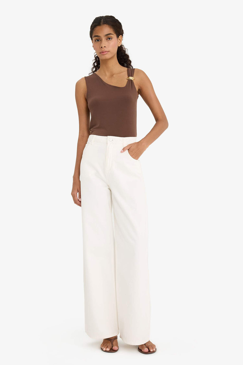 Slim Fit One-Shoulder Blouse with Accessory Detail