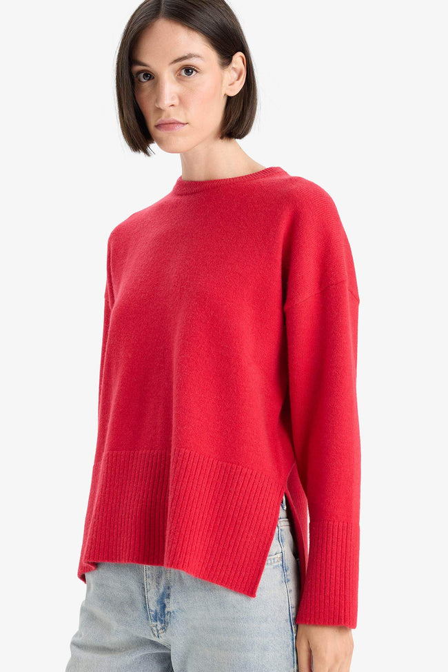 Oversized knit sweater with a wide fit and a round neck Hover Image