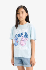 Girls Disney Lilo & Stitch Relax Fit Crew Neck Short Sleeve T-Shirt