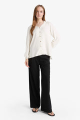Regular Fit Wide Leg Trousers with Pocket Detail