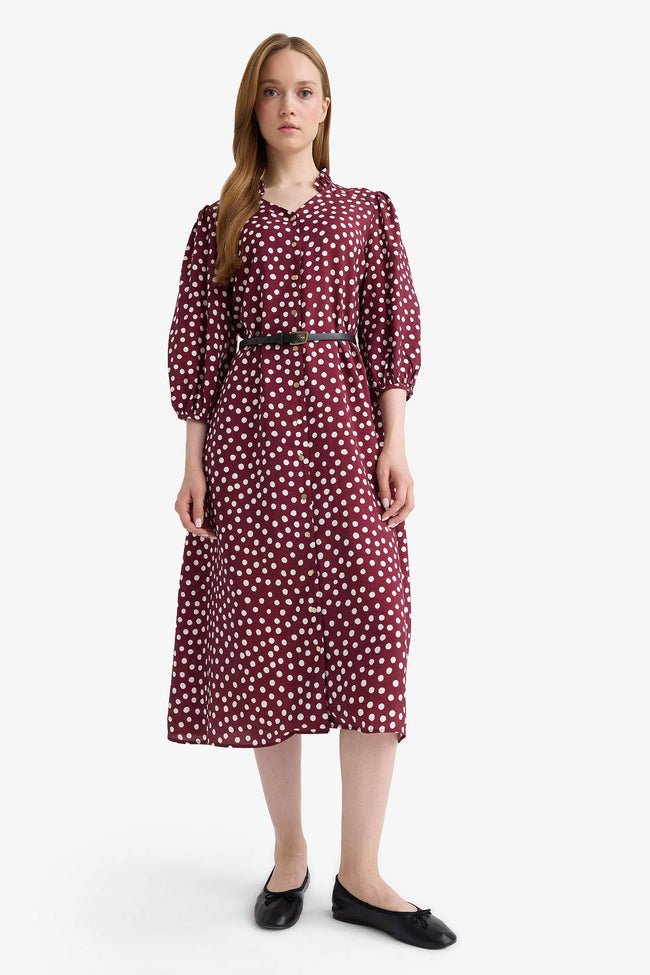 Relax Fit V-Neck Polka Dot Short-Sleeve Dress Main Image