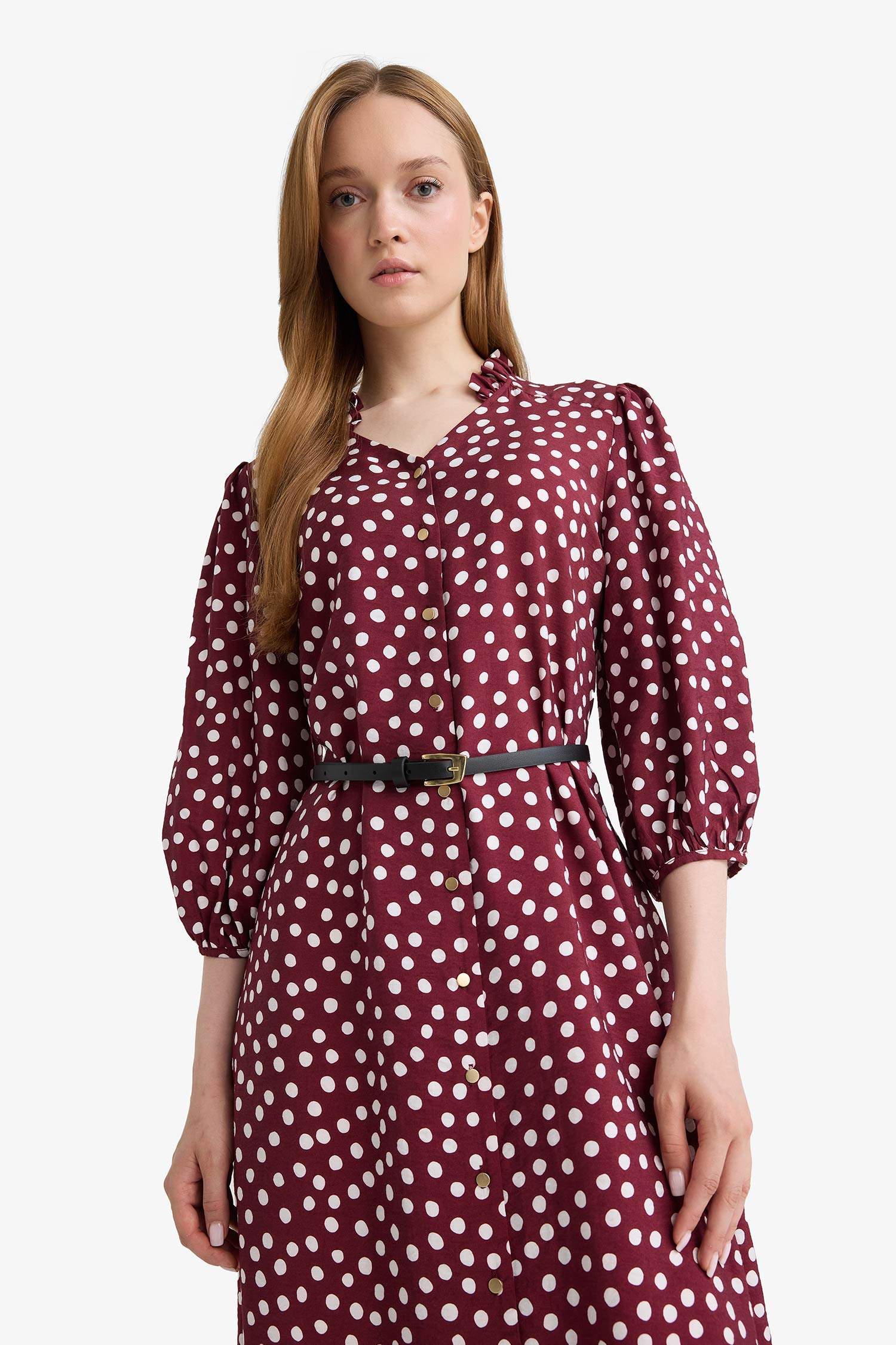 Relax Fit V-Neck Polka Dot Short-Sleeve Dress