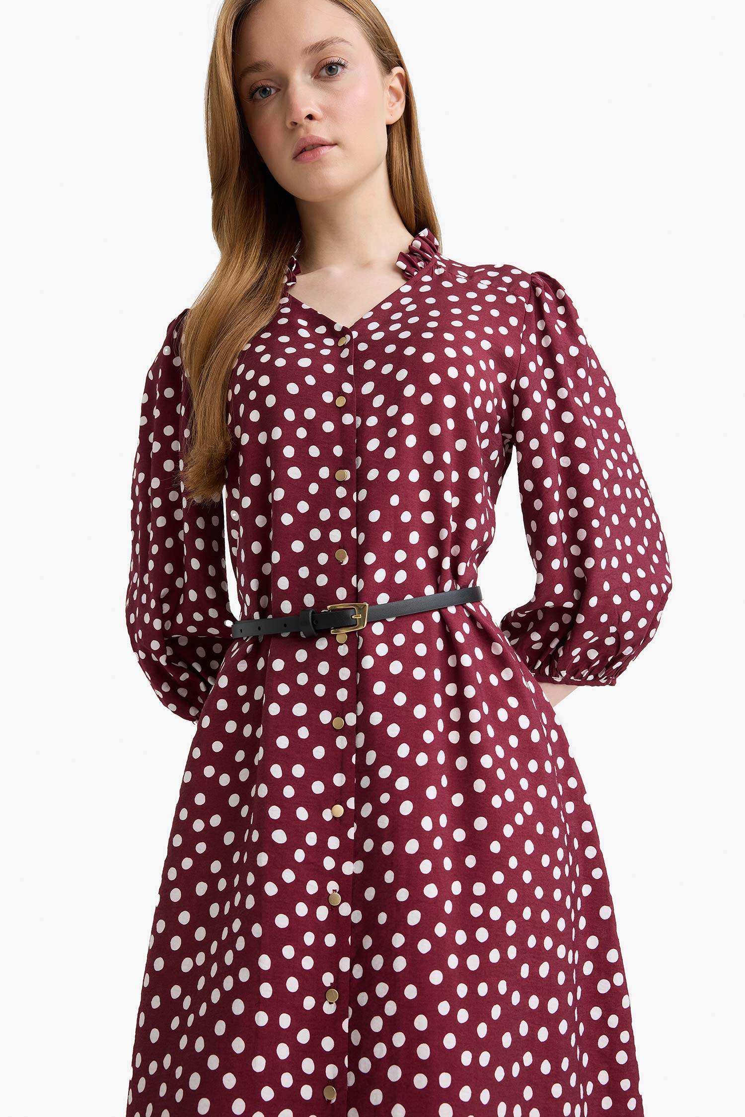 Relax Fit V-Neck Polka Dot Short-Sleeve Dress