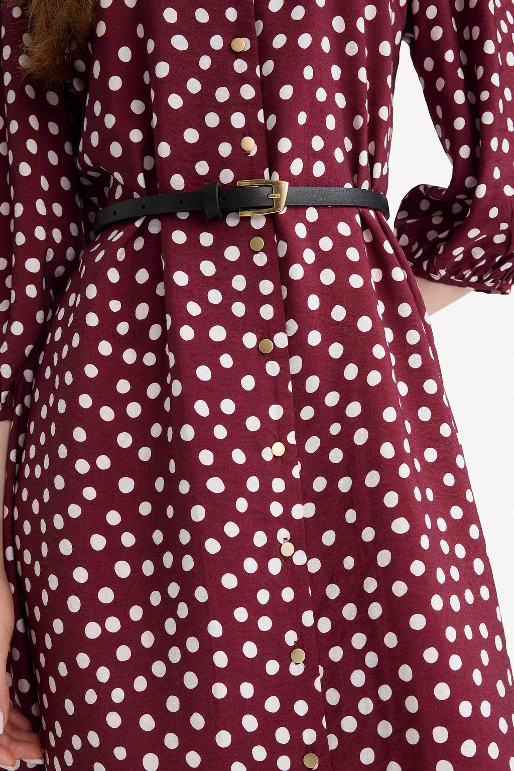 Relax Fit V-Neck Polka Dot Short-Sleeve Dress
