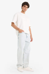 100% Cotton Baggy Fit Wide Leg Jean Washed Trousers