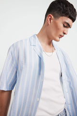 Relax Fit Open Collar Printed Woven Striped Short Sleeve Shirt