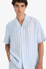 Relax Fit Open Collar Printed Woven Striped Short Sleeve Shirt
