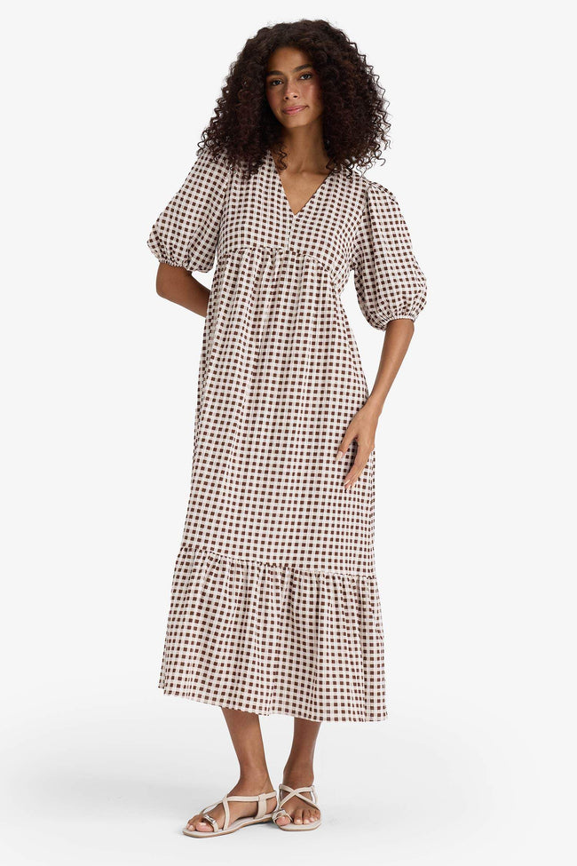 V-Neck Printed Wowen Fabrics Midi Dress Hover Image