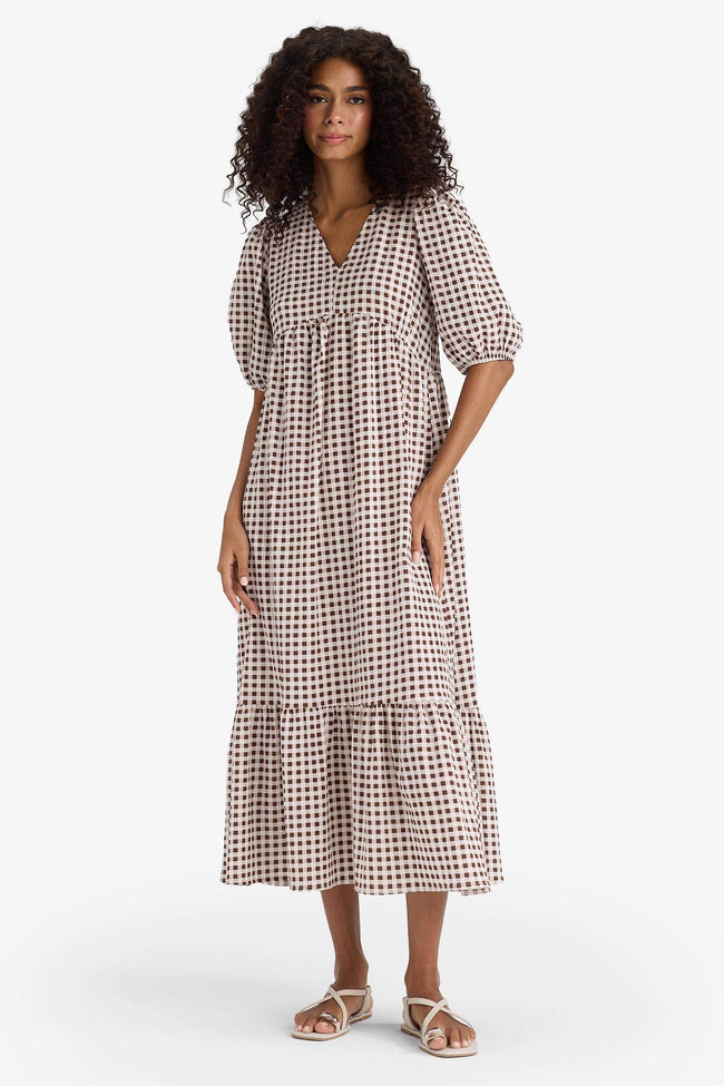 V-Neck Printed Wowen Fabrics Midi Dress Main Image