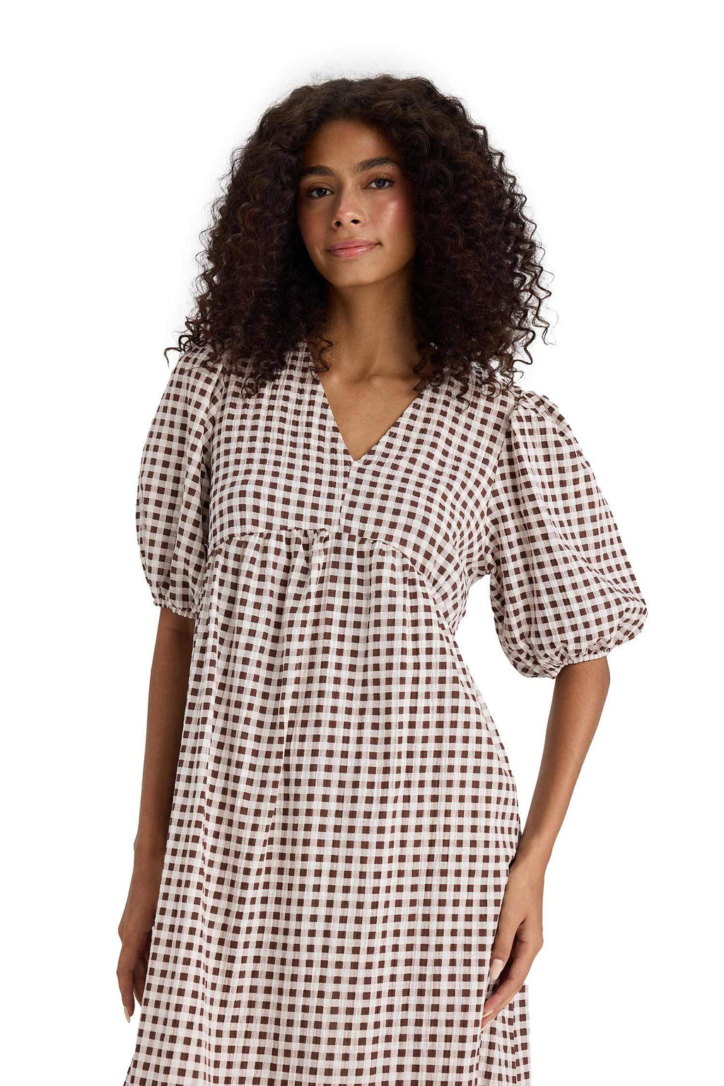 V-Neck Printed Wowen Fabrics Midi Dress