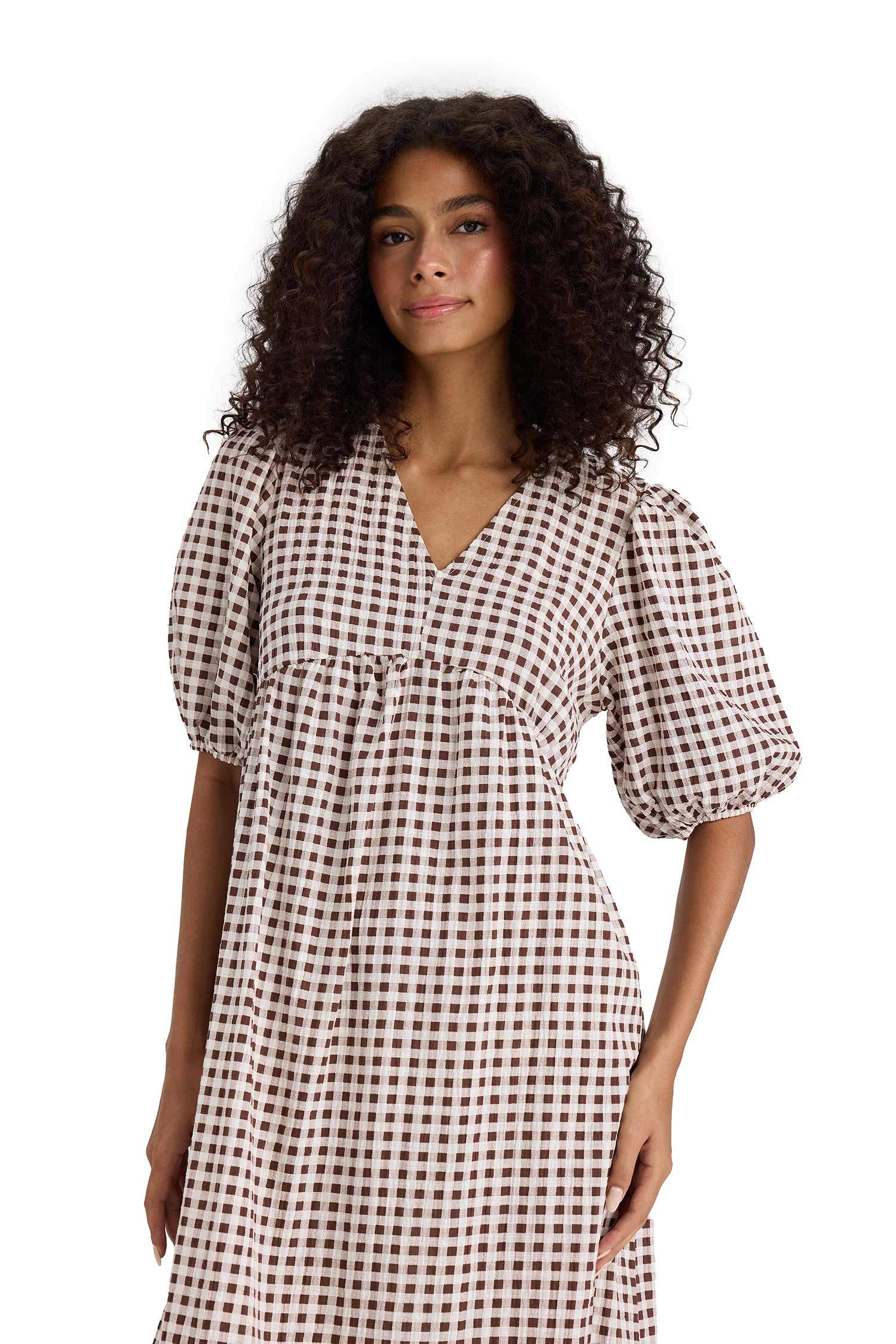 V-Neck Printed Wowen Fabrics Midi Dress