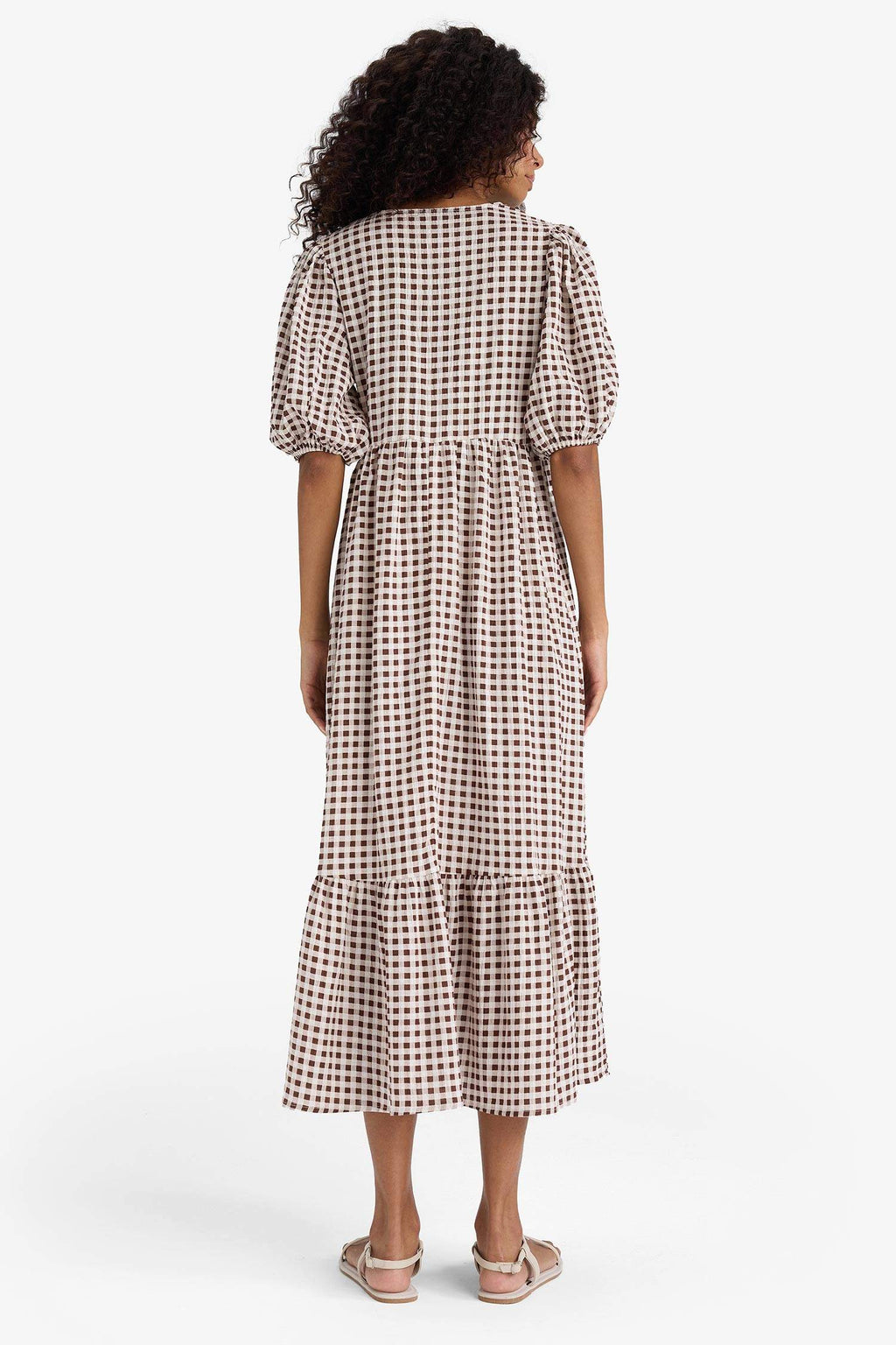 V-Neck Printed Wowen Fabrics Midi Dress