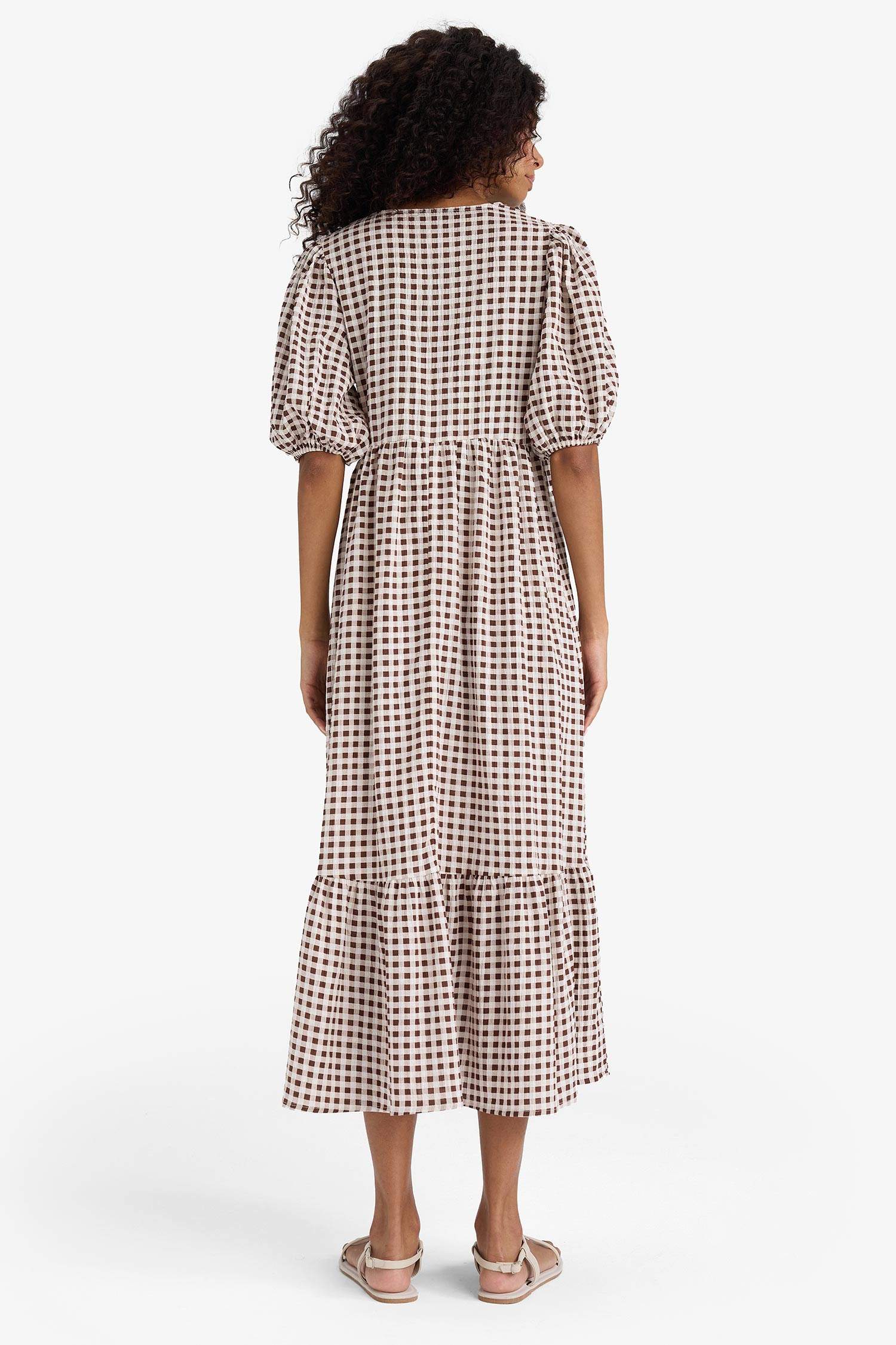 V-Neck Printed Wowen Fabrics Midi Dress