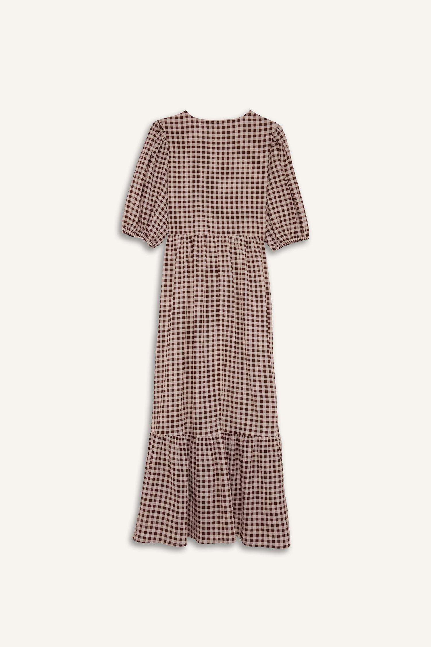 V-Neck Printed Wowen Fabrics Midi Dress