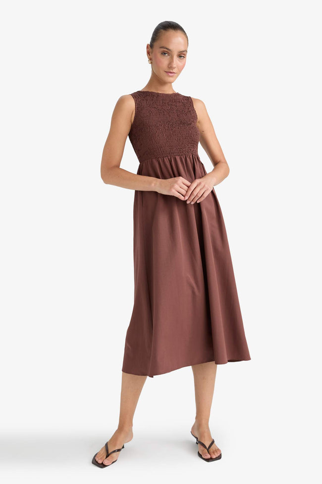 Crew Neck Terry Cotton Sleeveless Midi Dress Hover Image