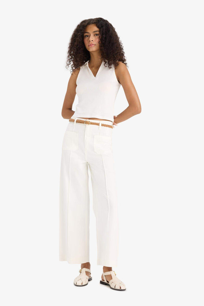 Regular Fit Pocketed High Waist Belted Gabardine Trousers Main Image