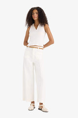 Regular Fit Pocketed High Waist Belted Gabardine Trousers