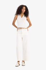 Regular Fit Pocketed High Waist Belted Gabardine Trousers