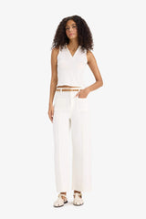 Regular Fit Pocketed High Waist Belted Gabardine Trousers